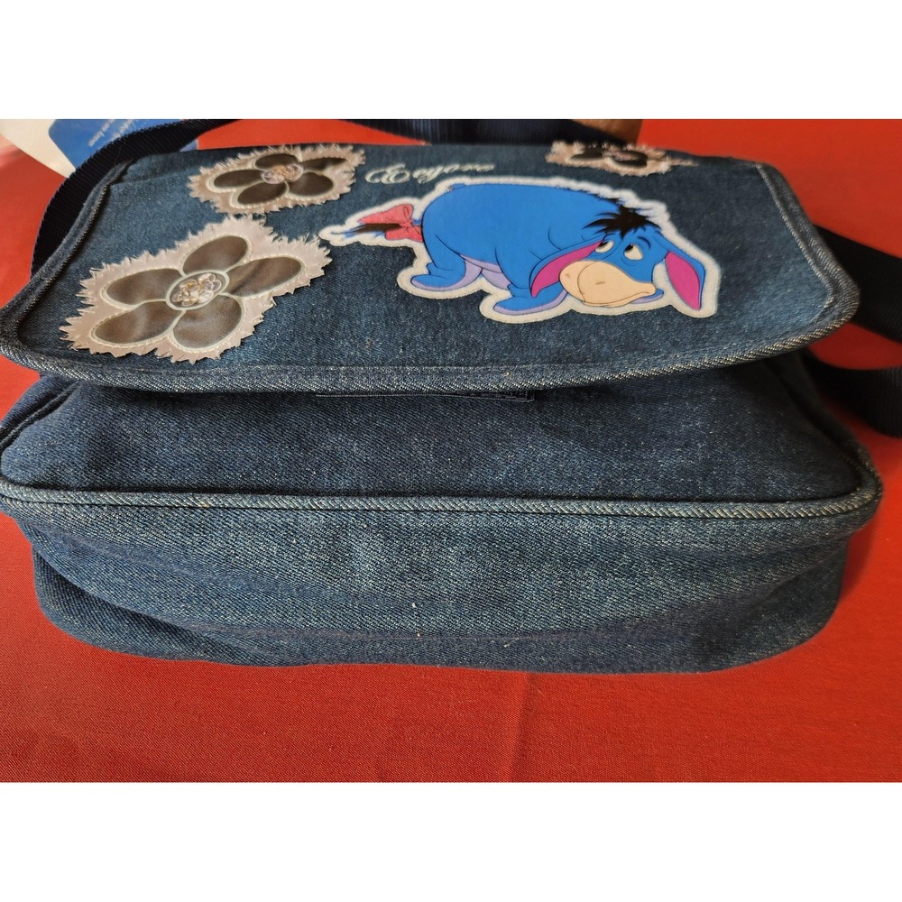 Vintage Disney Eeyore Denim Crossbody Bag Blue Floral Messenger NWT - Picture 8 of 11